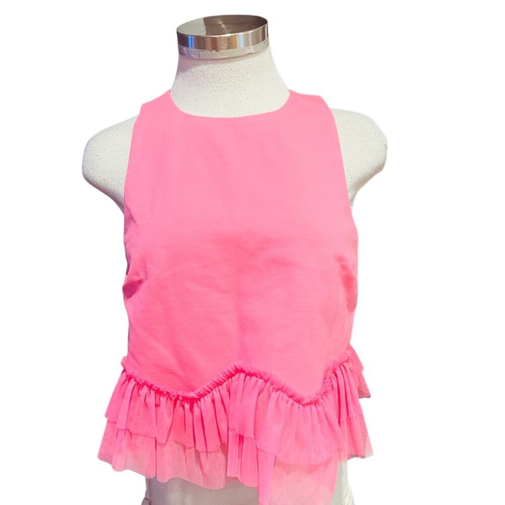 Sunday In Brooklyn Hot Pink Top With A Ruffled Tulle hem Cropped Size S NWT